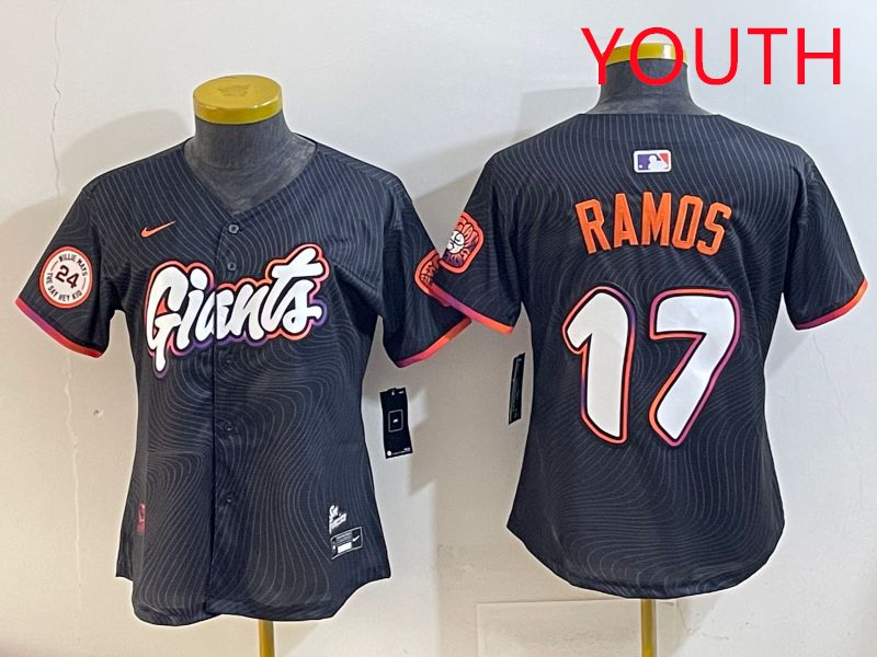 Youth San Francisco Giants #17 Ramos Black Joint Name 2025 Nike MLB Jersey style 9->youth mlb jersey->Youth Jersey
